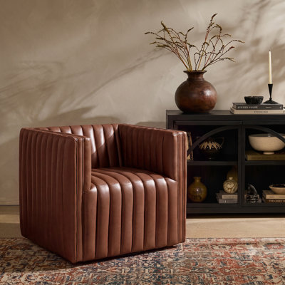 Fauteuil demi-tonneau moderne en cuir véritable l 32,5 po Cephus Elisa