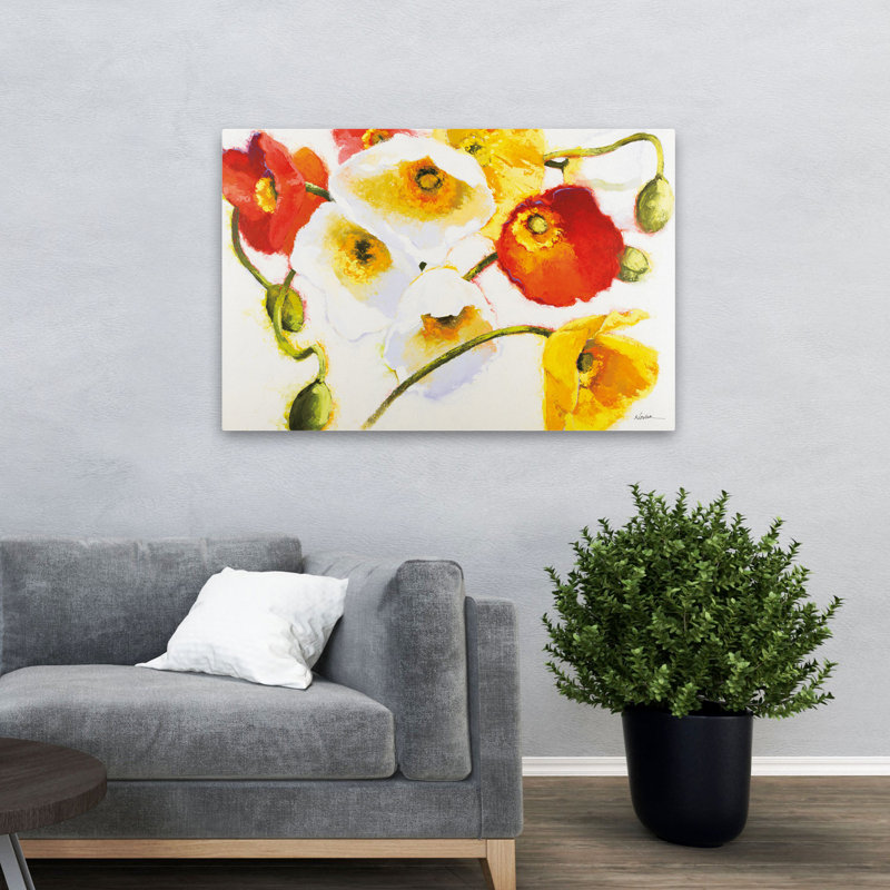 Fleurs blanches ensoleillées avec vibration traditionnelle ensoleillée, H 48 po x l 32 po
