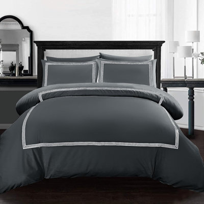 My Home Store Junco Duvet Cover Set Microfiber 3 Piece Luxury Bratta Stitch Duvet Cover Sets With Pillowcase