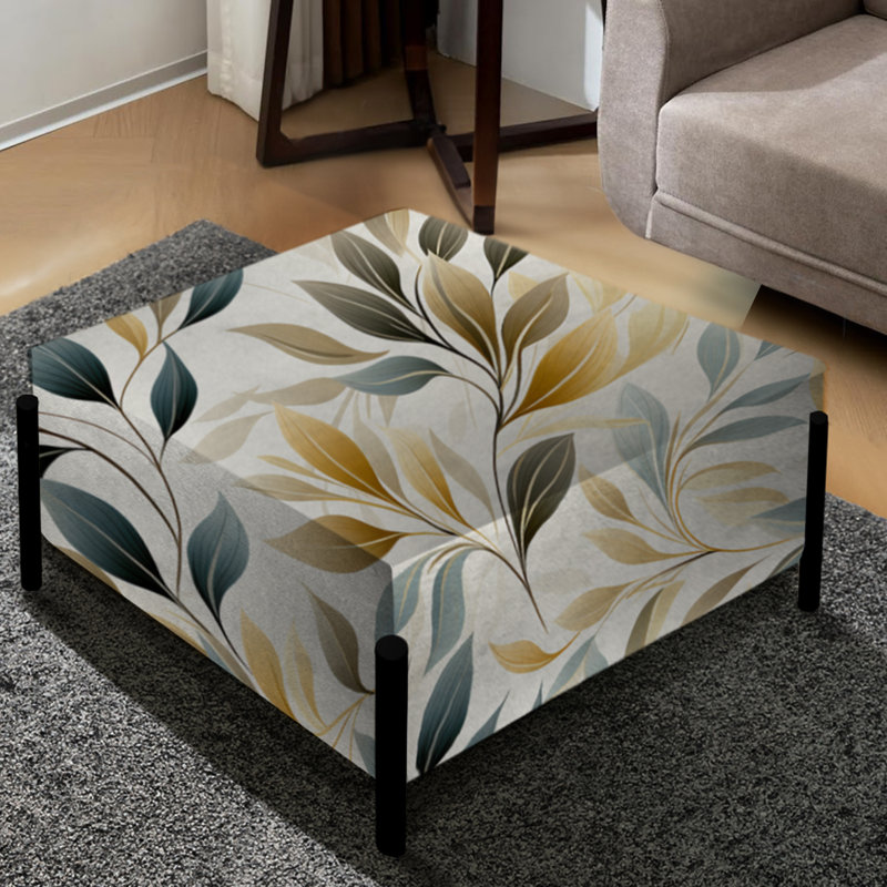 Repose-pieds carré Neutral Leaves II - Plants Large