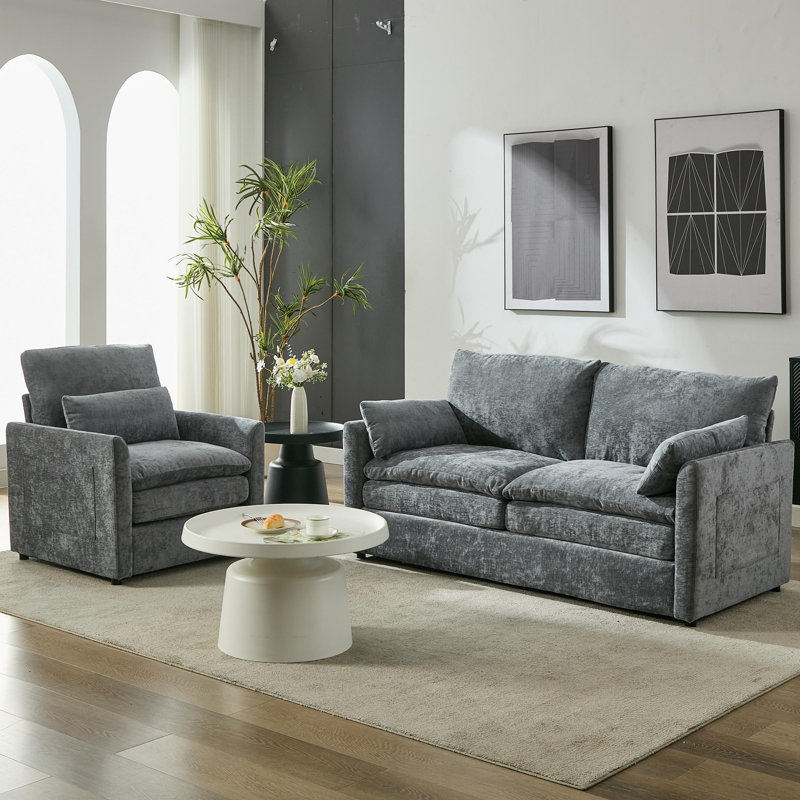 Ensemble de salon 2 pièces avec revêtement moderne, Gris