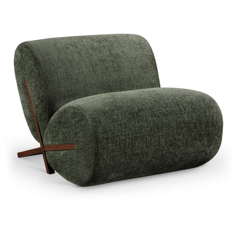 Akira Fabric Accent Chair, Green Polyester Fabric, Brown Walnut