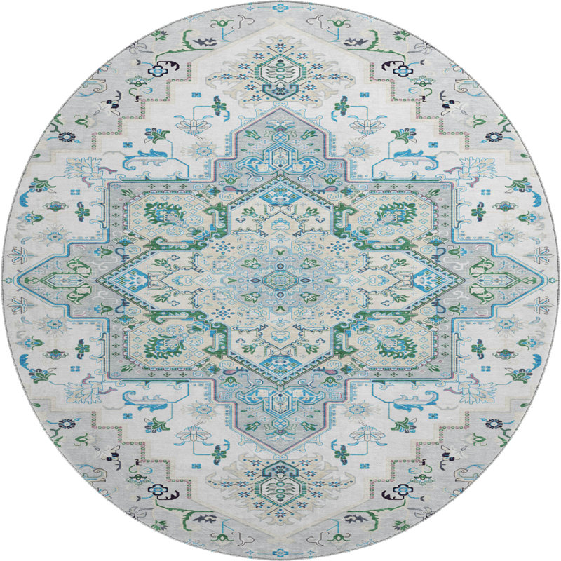 Premium Machine Washable Corum AMF1036 Oriental Rug, Round 8'