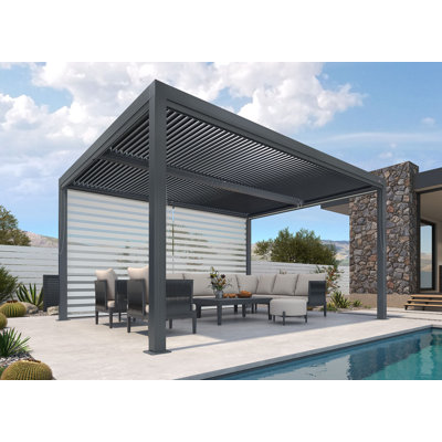 Pergola en aluminium avec abat-jour roulant, 1 côté long