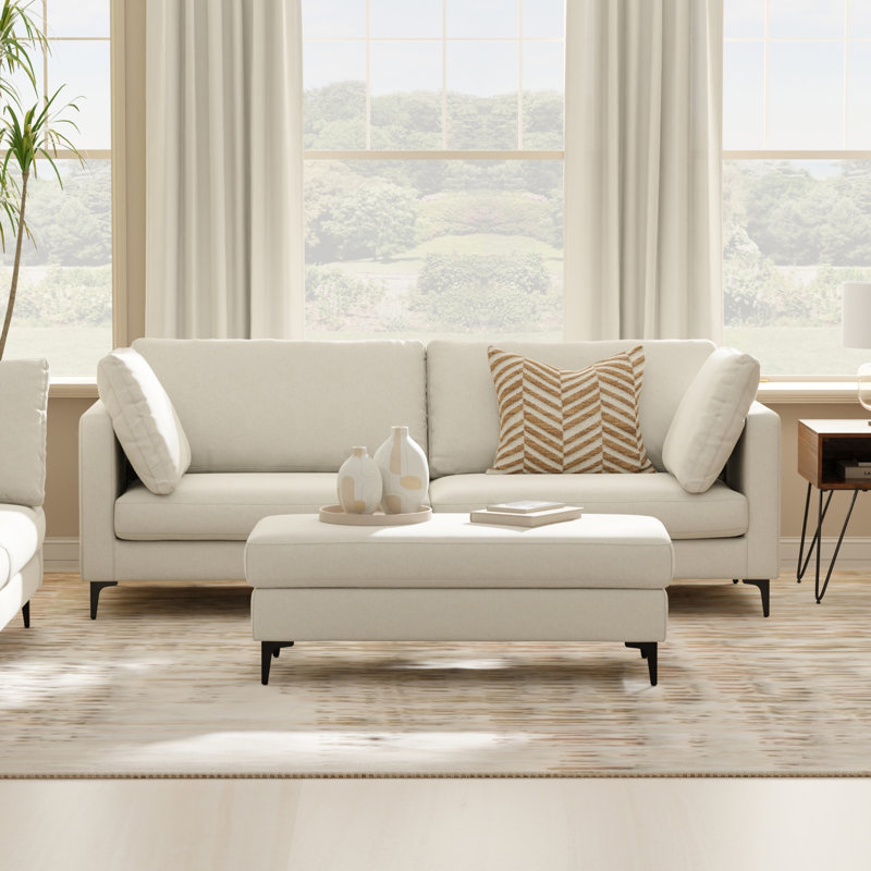 Ava Sofa and Ottoman and Matching 36-inch-wide Table Ottoman for Living Room, 2-Piece Set, Cream, 34" H x 90" W x 38" D