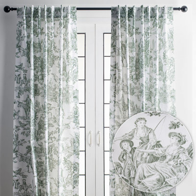 Maison d'Hermine The Miller - Antique Green ( White Base) 100% Cotton Set of 2 Curtain - 50" x 96"