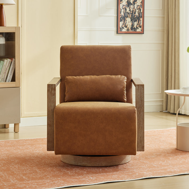 Ahmid Swivel Armchair, Brown Faux Leather