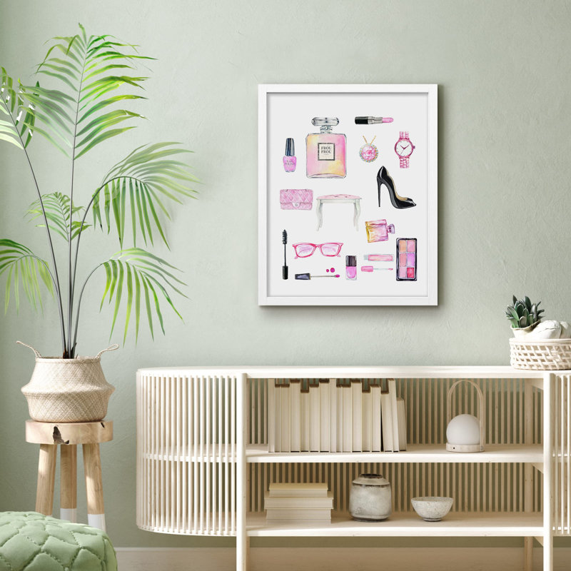" Girl Fashion Items Glam Girls Room Watercolor Pink Cosmetic Beauty Lady ", White, 10" H x 8" W
