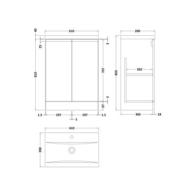610mm Single Bathroom Vanity with Basin