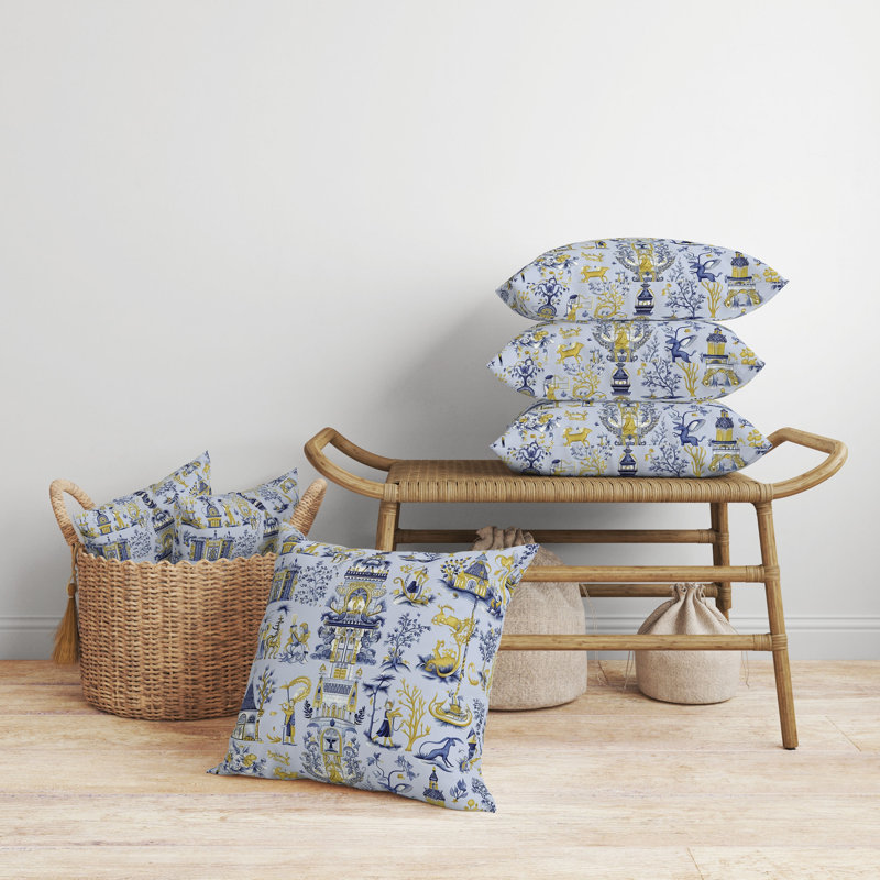 Imperial Elegance Floral Reversible Throw Pillow, Blue/Gold Floral, 16"H x 16"W