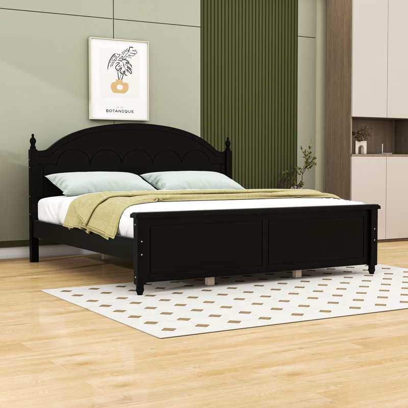 Lit plateforme élégant en bois avec tête de lit arquée, Noir, Très grand lit