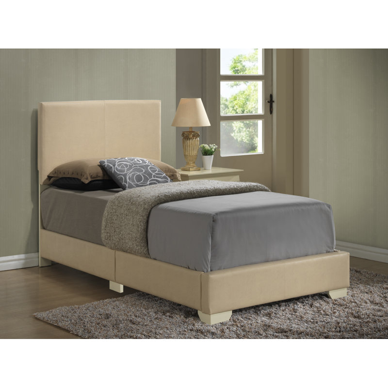 Upholstered Low Profile Standard Bed, Twin, Beige