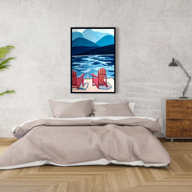 " Lake, Dock, Mountains & Chairs "