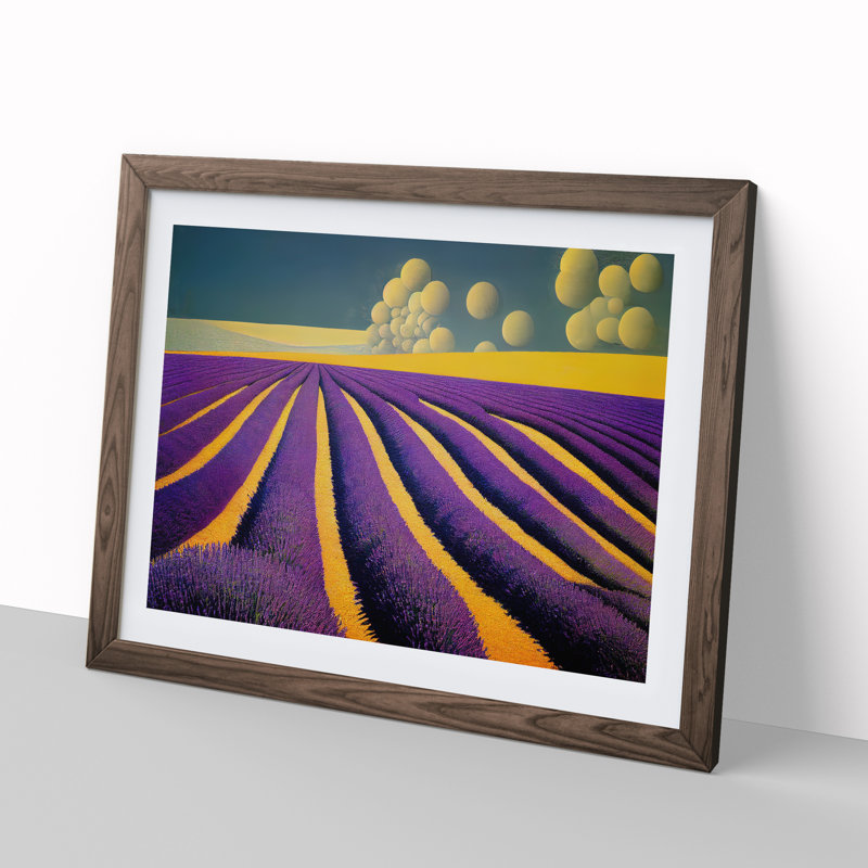 Shining Lavender Flower Field - Framed Print, 46cm H x 64cm W x 2cm D, Walnut