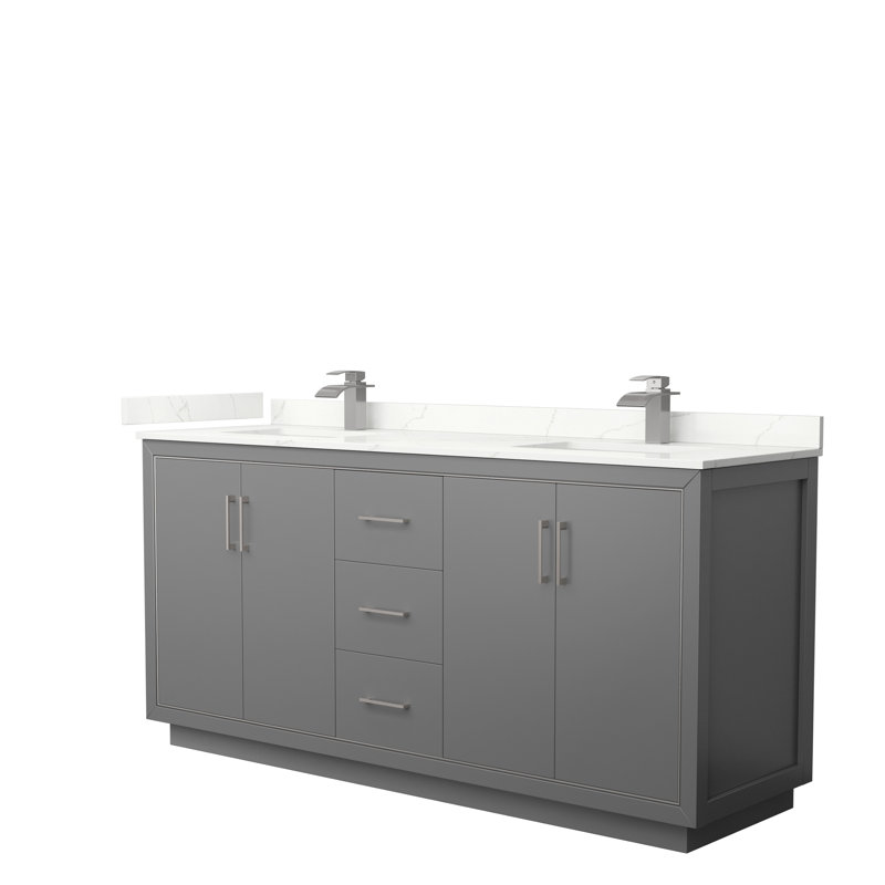 72'' W Double Vanity, Dark Gray, Giotto Quartz, Matte Black