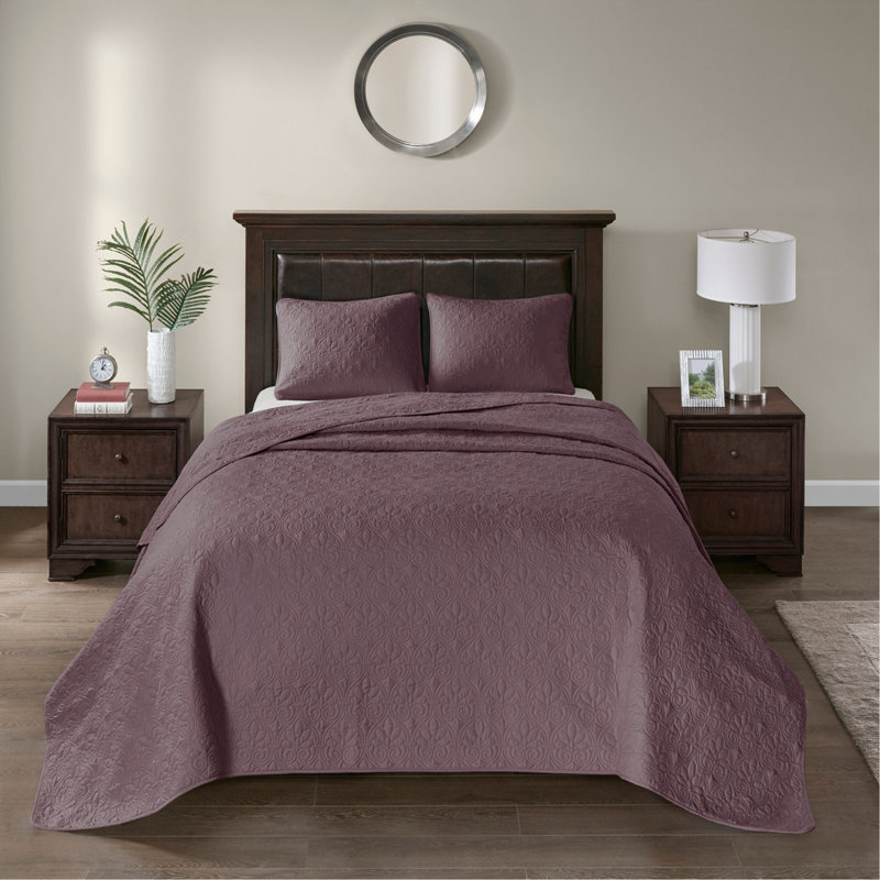 Ensemble de couvre-lit réversible mauve grand, Couvre-lit de grande taille + 2 taies décoratives, Mauve