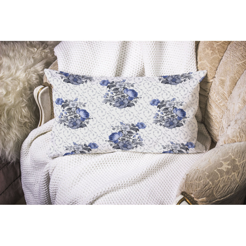 Flower and Knop  Rectangular Throw Pillow, Blue/Gray
