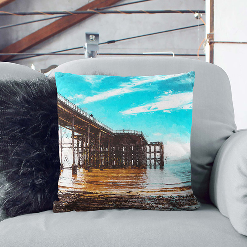 Penarth Pier Pavilion in Wales Abstract Art DBL Cushion with Filling, 55cm H x 55cm W x 20cm D