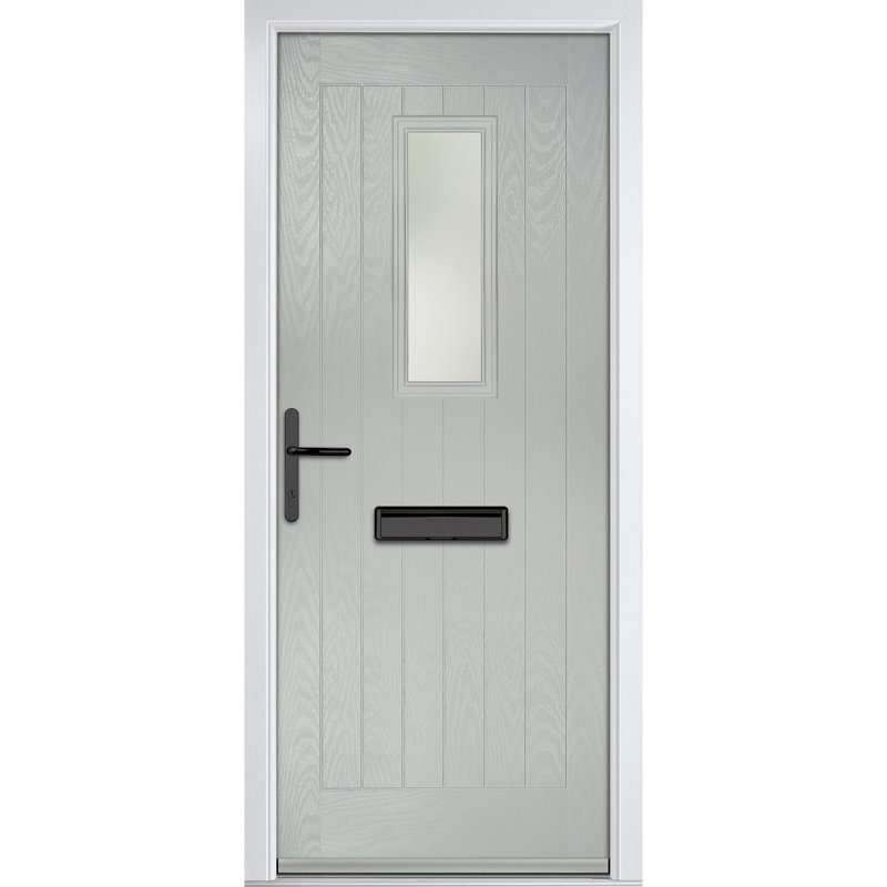 Crystal GRP Front door Sunningdale Slate Grey 920mm x 2090mm Open in Left hand Stipolytte Glass, 89mm x 209mm, Agate Grey