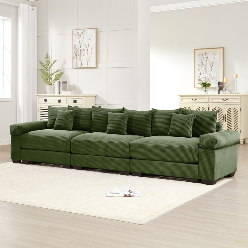 Canapé modulaire surdimensionné de 130 po en forme de nuage, canapé 3 places en velours côtelé de qualité supérieure avec accoudoirs très épais, coussin ergonomique, conception ergonomique et assemblage facile pour les salons