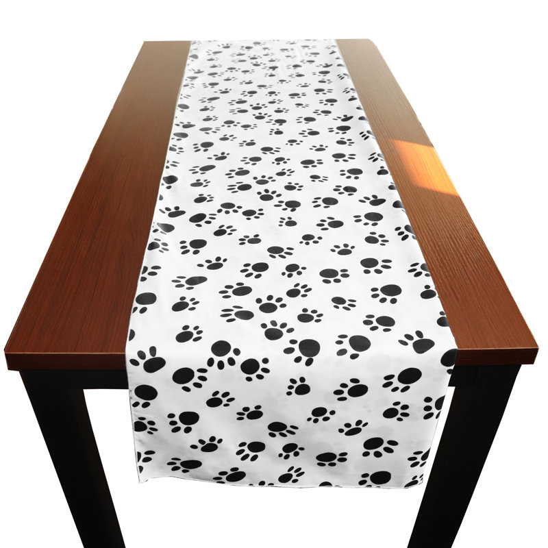 Chemin de table Paw Print, 108 po x 24 po, Noir sur Blanc