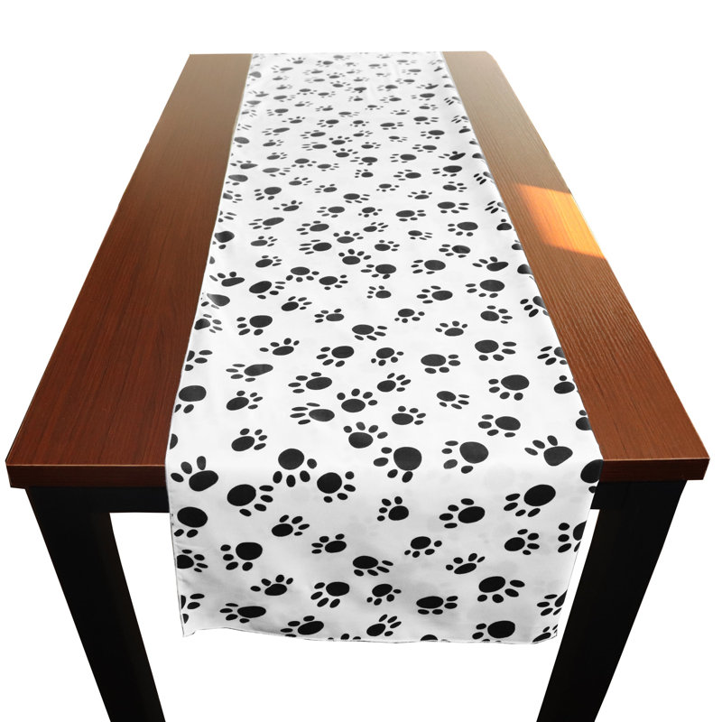Paw Print Table Runner,  144" x 12"  , Black on White