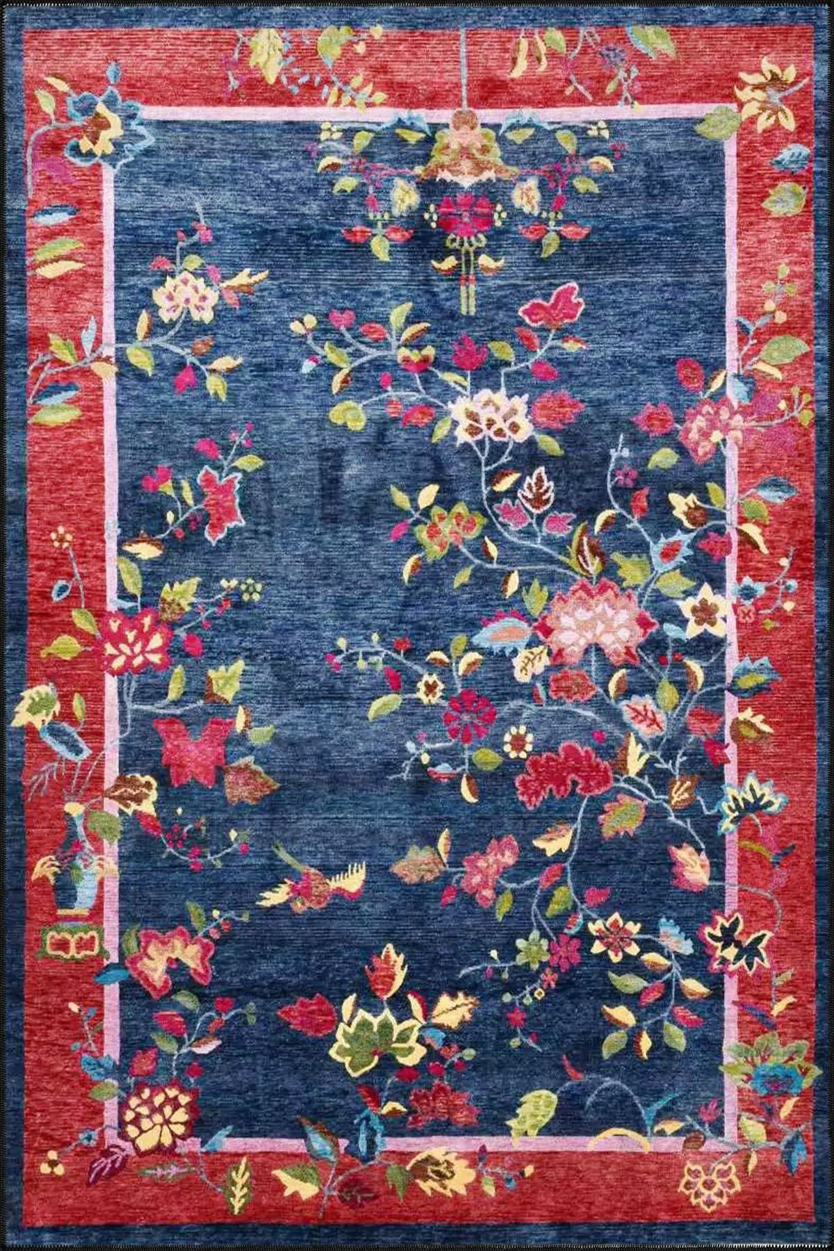 Hokku Designs Vintage Blue Floral Modern Decorative Woven Base Rug ...