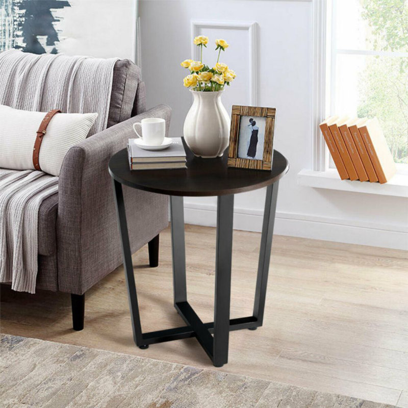 17 Stories 2-Tier Round End Table with Shelf and Metal Frame, Walnut