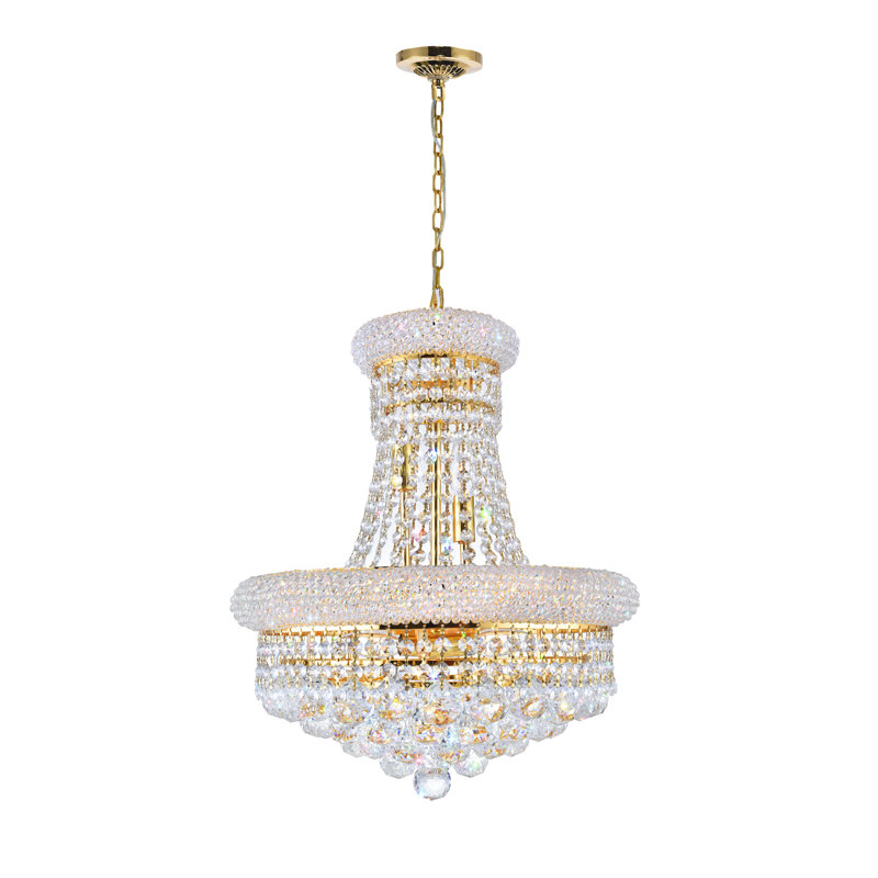 Huges Crystal 14" Gold Chandelier for Dining Rooms Living Rooms Kitchens Powder Rooms, 6-Light with E12 Bulb Base, Gold