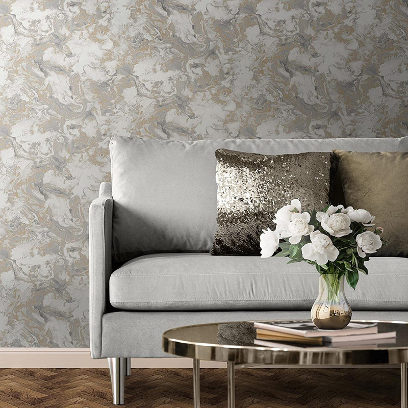 Elixir Marble Wallpaper, Grey/Gold
