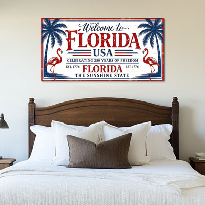 Timuba «Welcome to Florida», peinture sur toile «Patriotic Americana», décoration murale pour la maison et le bureau célébrant 250 ans de liberté, toile tendue avec cadre en pin, 12 po x 24 po