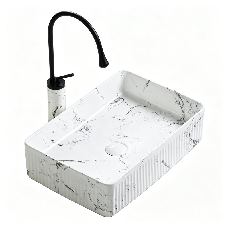 Lavabo de salle de bain vasque rectangulaire en céramique noire avec robinet 20 x 14 pouces Topcraft