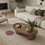 Table basse ovale en bois avec rangement 45,3 po, plateau en noyer avec pieds rouges, table de salon Mid-Century moderne, mobilier d'appoint de style campagnard pour grands espaces, assemblage facile
