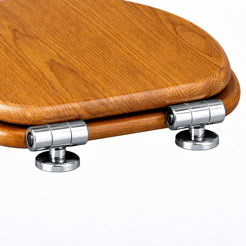 Toilet Seat Brown With A Wood-grain Finish.