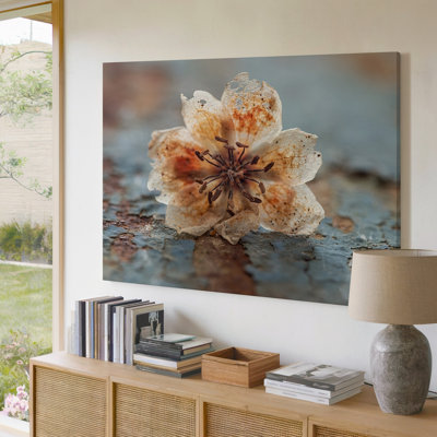 Rustic Close-Up Of Dried Fragile Flower On Textured Surface Canvas Wall Art Print For Living Room, Bedroom, Office, Hallway, Entryway, Gallery Wall And Modern Home Decor
