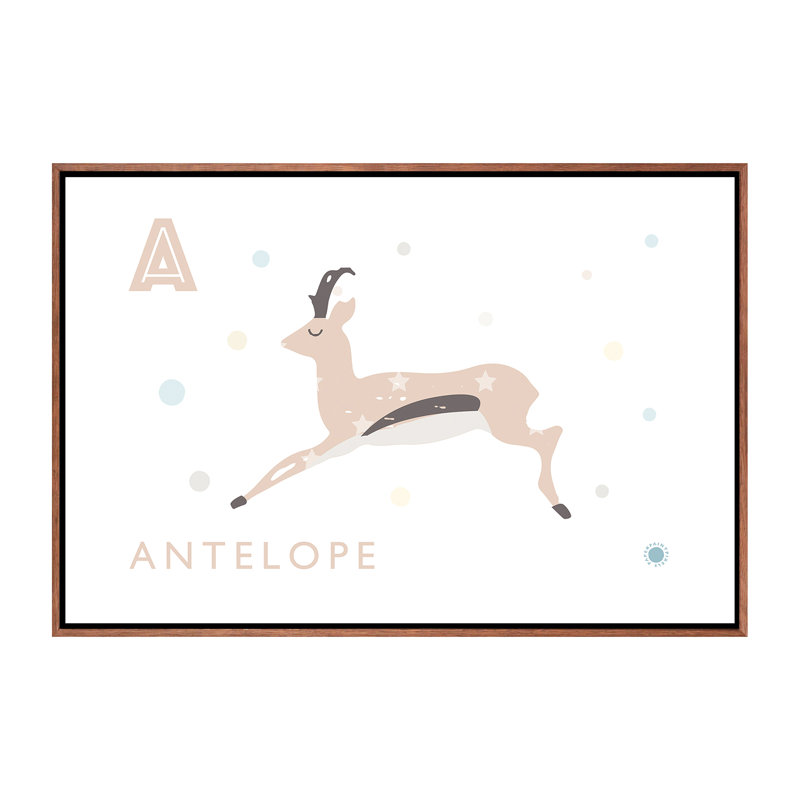 Antilope - impression d'art graphique, H 26 po x l 40 po x 1,5 po, Toile avec cadre brun, Pas de tapis
