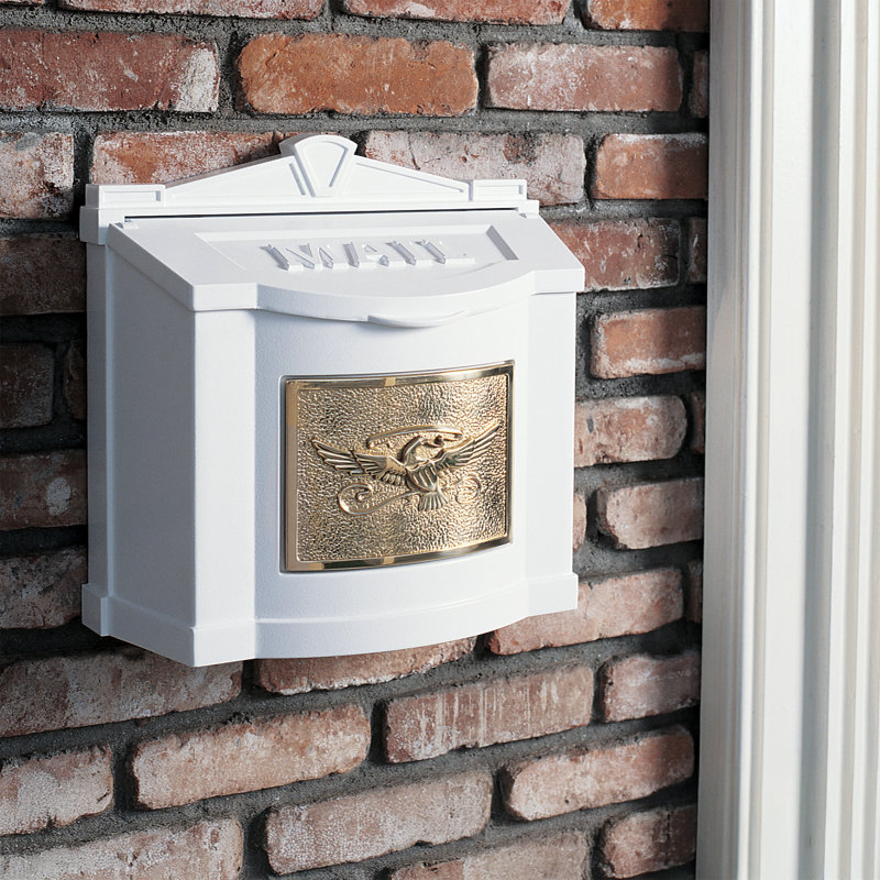 Boîte aux lettres murale avec accent en laiton, Blanc