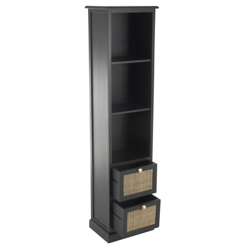 Armoire Anayi en bois à 3 tablettes et 2 tiroirs avec façade en rotin