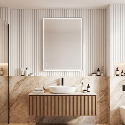 Miroir de salle de bain à DEL avec éclairage à intensité variable 3 couleurs, fonction mémoire et antibuée, rectangulaire