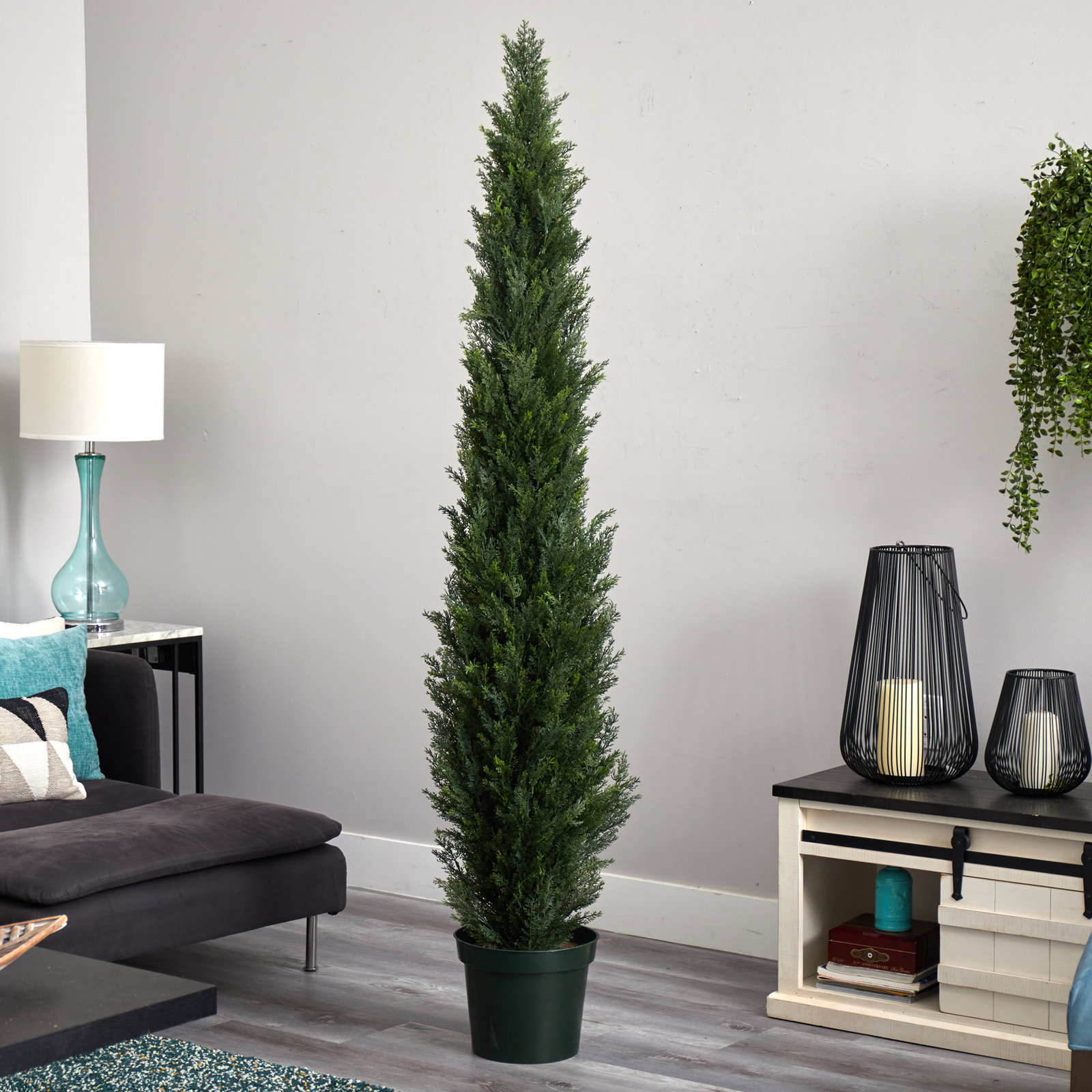 Faux Cedar Tree in Planter, 84" H x 26" W x 26" D