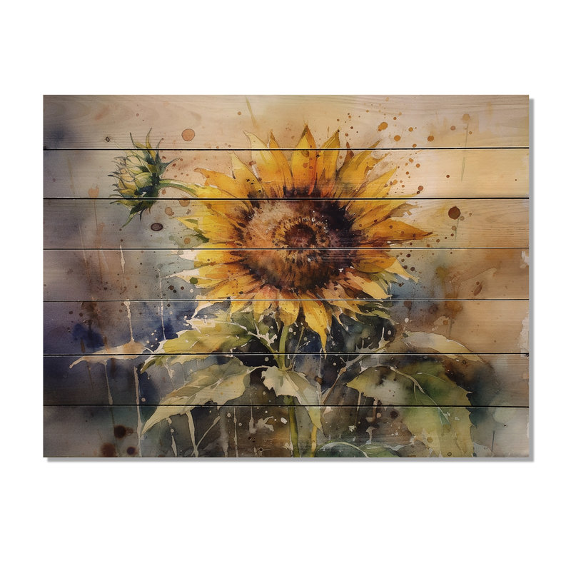 Wahpeton, tournesol jaune, symphonie I sur bois, H 10 po x l 20 po x P 0,78 po