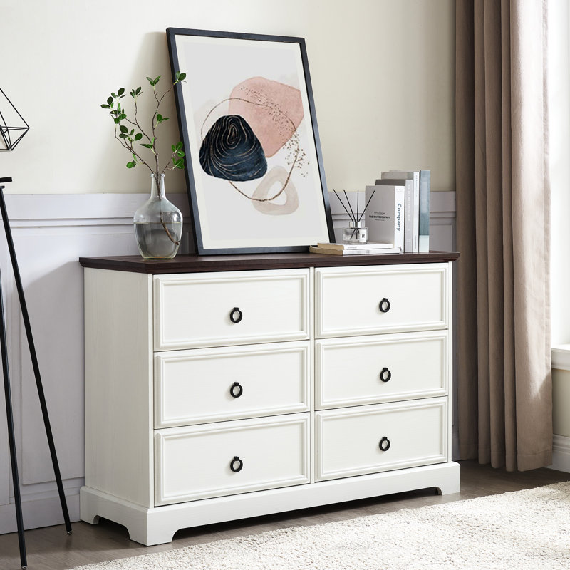 Commode blanche 6 pièces - Rangement spacieux et tendance dans l'unité avec rails en métal de style charmant