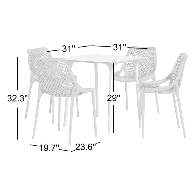 Farrah 31" W Square 4-Person Plastic Patio Dining Set, White-Yellow