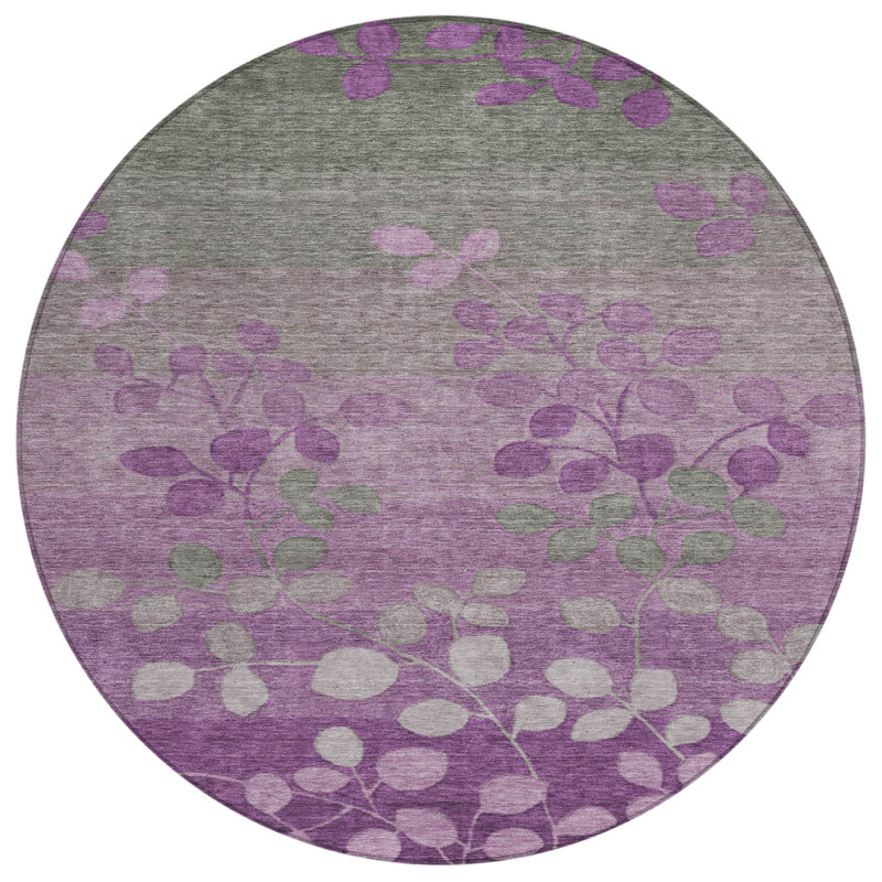 Machine Washable Indoor/Outdoor Xhevrie Purple Rug, Round 8'