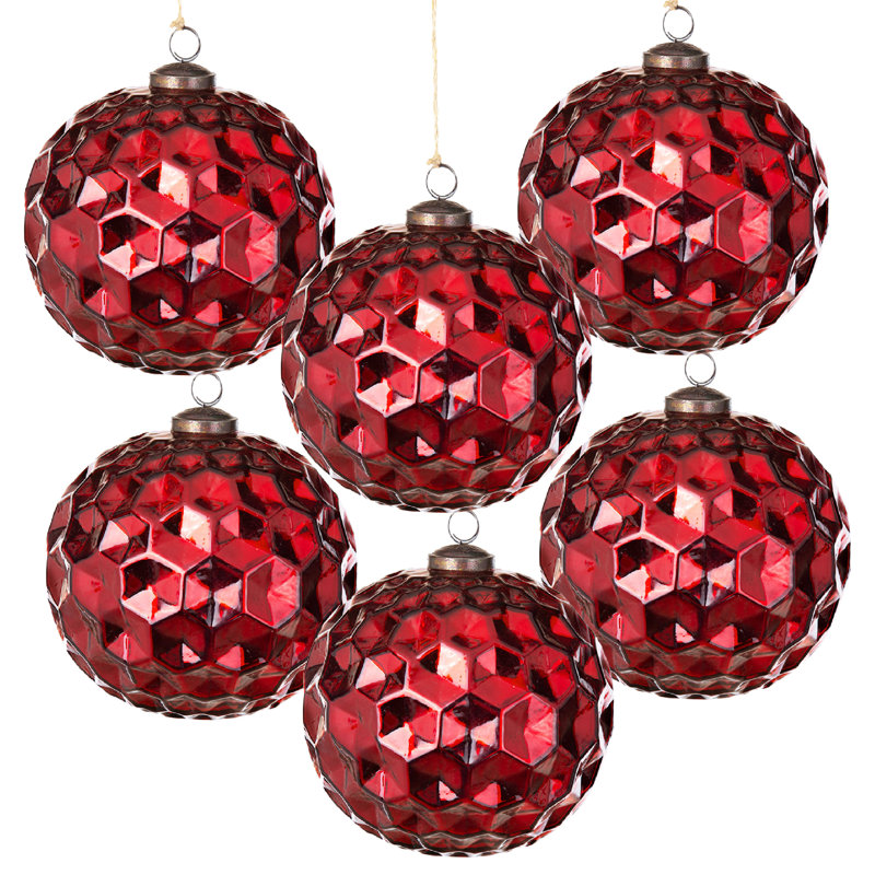 Ensemble de 6 décorations de Noël 6 po de diamètre rouge