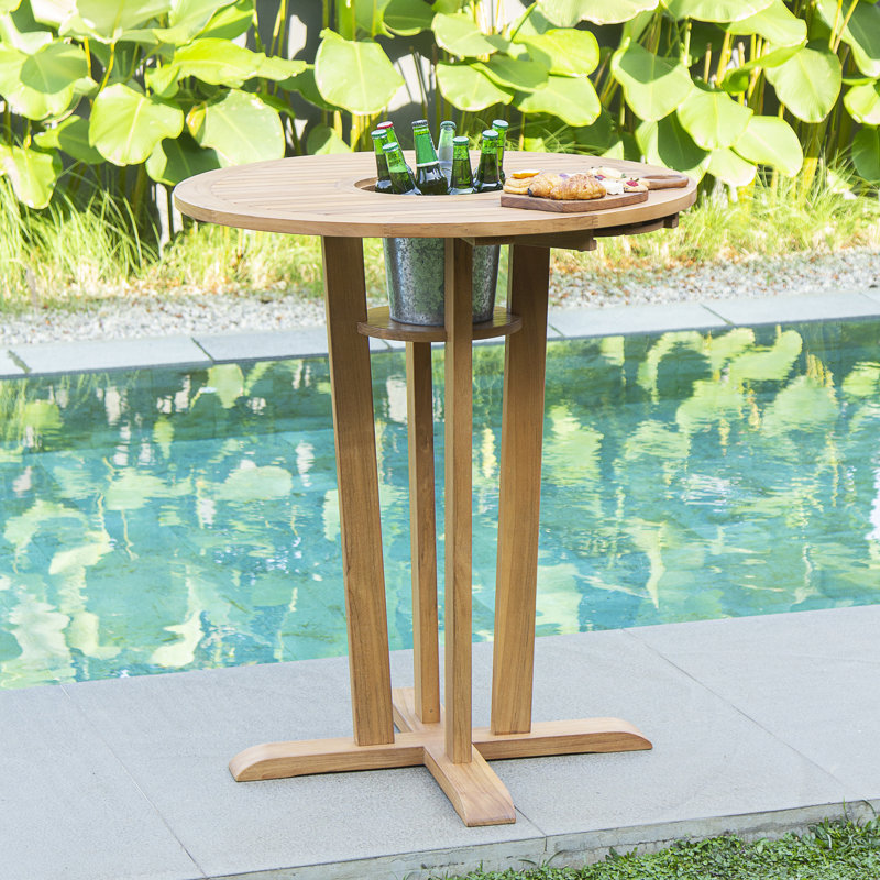 Ensemble repas extérieur en teck Colete Mabrey, Bar Table: Dia 36 in.