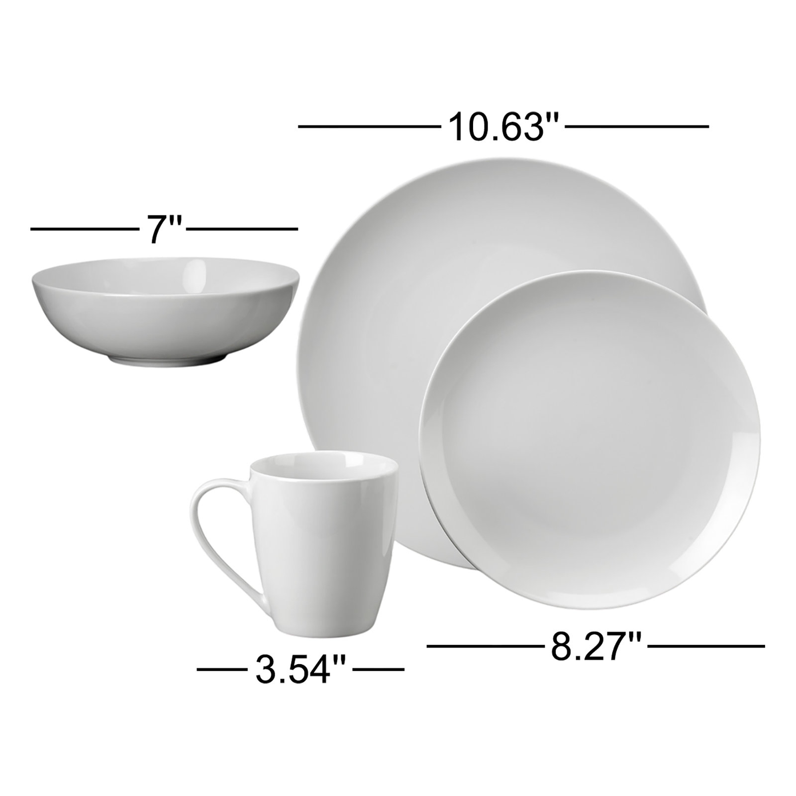 Claire Coupe 16pcs Dinnerware Set ( Dinner Plate / Salad Plate / 7'' Bowl / Mug , Service For 4 )