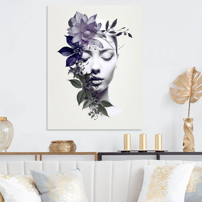 Purple Yin Yang Abstract Woman II - Modern Woman Wrapped Metal Wall Art