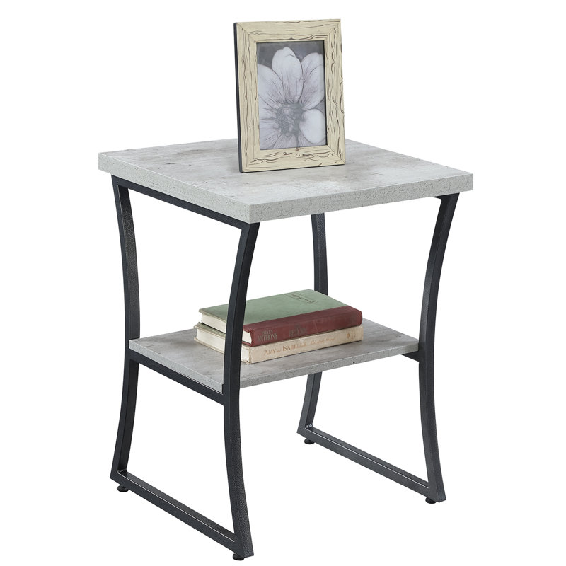 Faux Birch and Slate Gray Rectangular End Table with Shelf