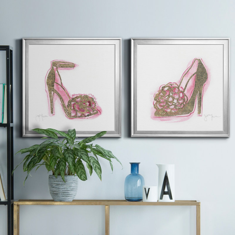 Golden Shoe I - ensemble de 2 reproductions d'art sur toiles, H 22,5 po x l 45 po x P 1,5 po, Argent